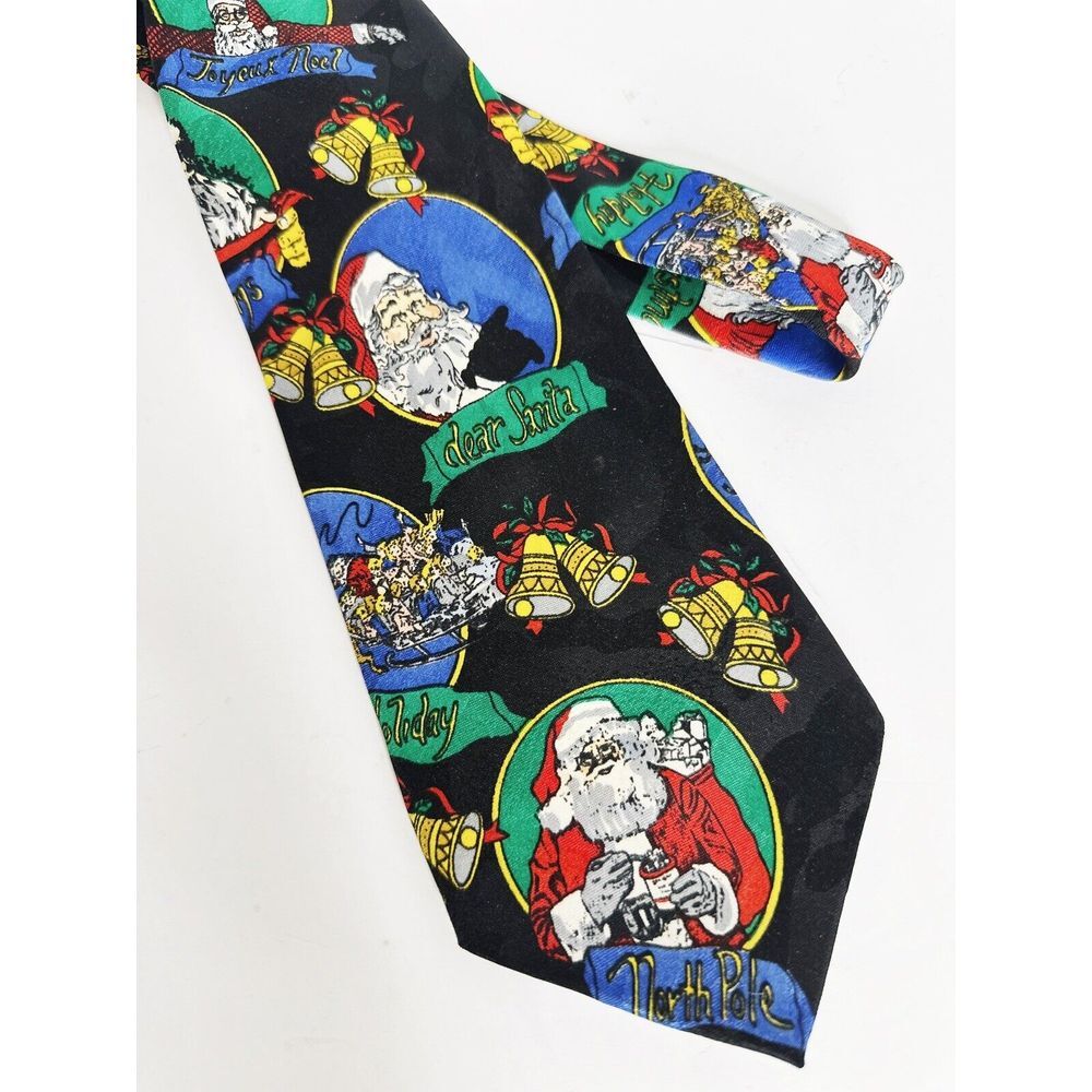 SANTA JINGLE BELLS Christmas Men's Necktie COMPANY B‎ TIES BLACK RED